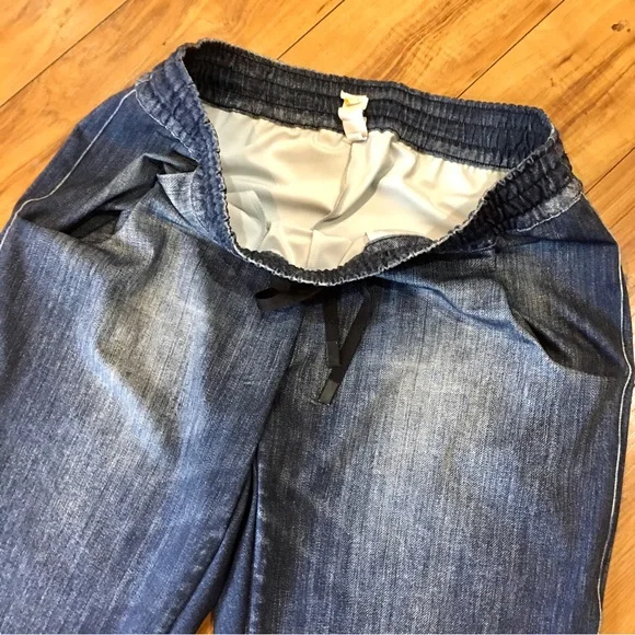 Lucy blue denim seersucker style banded bottoms pants skinny small lounge - Picture 8 of 8